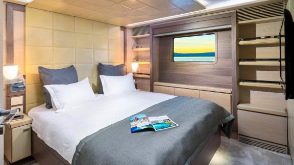 Comfortable guest cabin of the 34-meter Ocean Drive in Split.