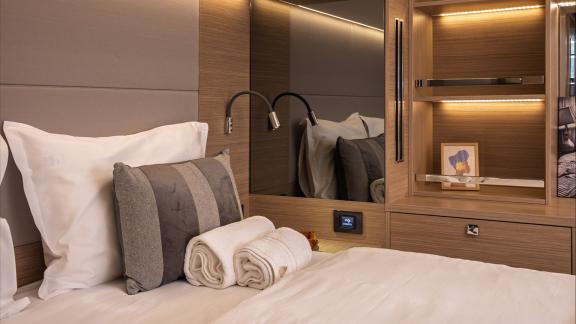 Among catamaran rental options Princess Karla bathroom and shower area offer practical and comfortable onboard use.