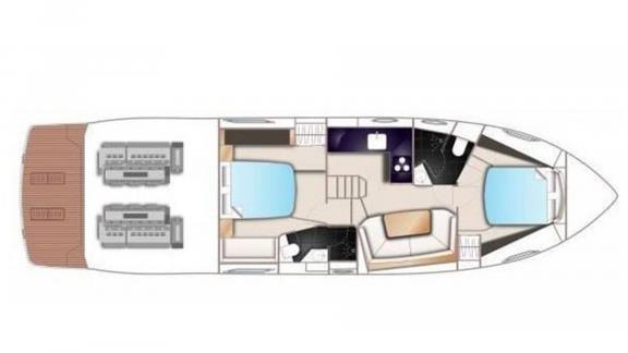 Among Monaco daily yacht charter options Belle Vie motor yacht shows layout with cabins and living spaces.