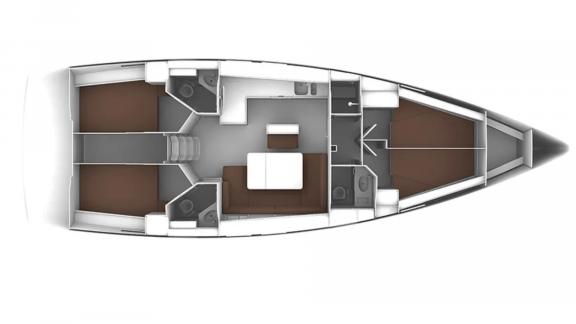 Innenraumlayout der Segelyacht C2Day mit Kabinen und Badezimmern.