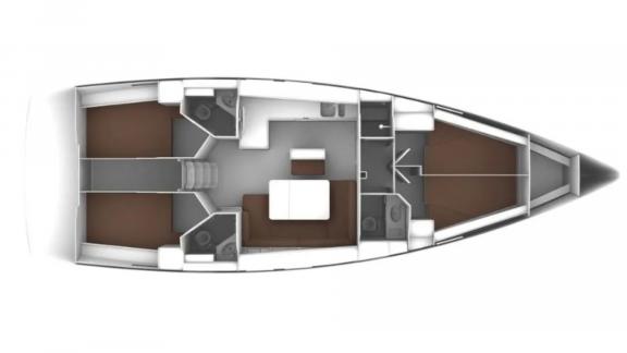 Innenlayout der Yacht Northberry Blu, das Komfort und Raum für eine Charter ohne Besatzung bietet.