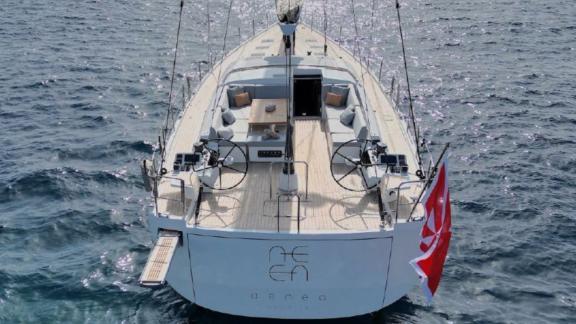 The aft view of Aenea yacht in Croatia offers guests a unique sea holiday experience.