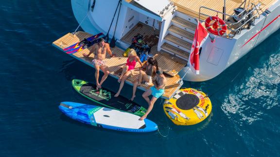 Bellkara Conrad Shipyard YCC91 offers water toys for relaxing and playful sea enjoyment.