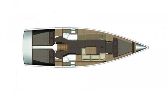 Das Innenlayout der Segelyacht Calypso bietet großzügige Wohnbereiche und komfortable Kabinen.