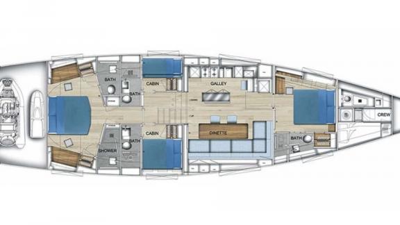 Gigreca offers four cabins, a large saloon and a separate crew zone.