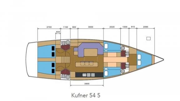 Marmaris'te yelkenli yat Kaiba'nın kabin düzeni, yelkenli tatiliniz için mükemmel bir konaklama planı sunuyor.