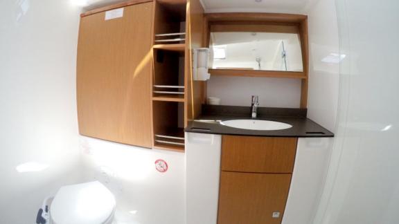 The bathroom of the sailing yacht Nanna offers a comfortable space with modern design.