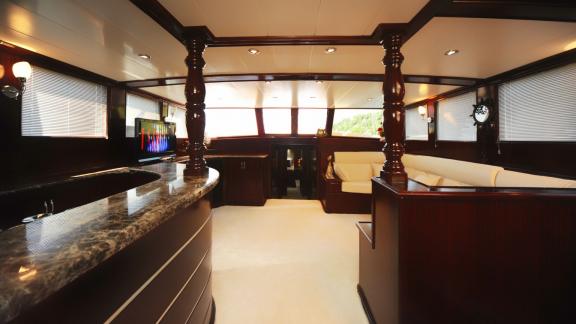 Luxurious interior of the Gulet Hasay with stylish decor and comfortable seating.