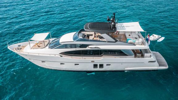 Exclusive motor yacht Secundus in turquoise waters off Split, Croatia.