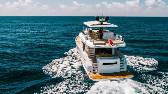 Salacia motor yacht cruising fast and comfortably off Mallorca.