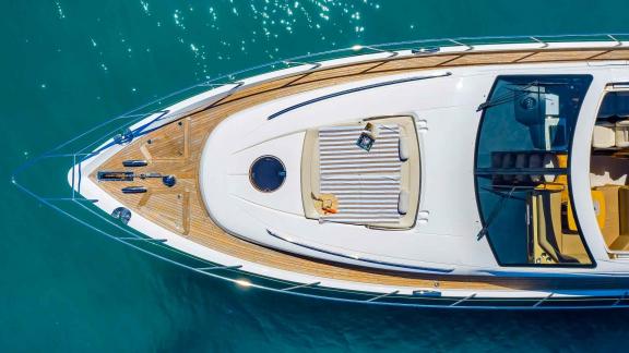 Sunbathing area on the foredeck of motor yacht Spice of Life II in Croatia.