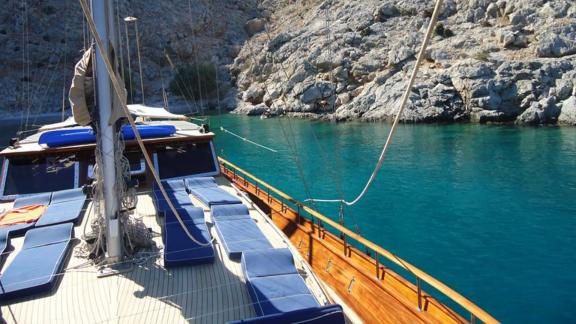 Sun deck of our elegant Gulet, perfect for relaxing moments in Bodrum's serene bays.