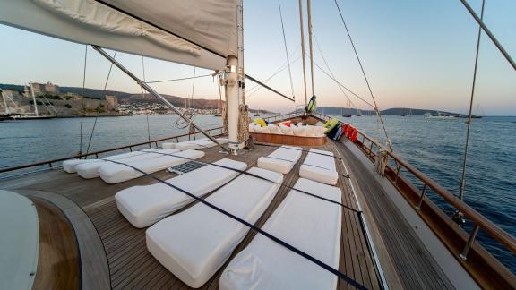 Foredeck sunbathing area of luxury gulet Babylon