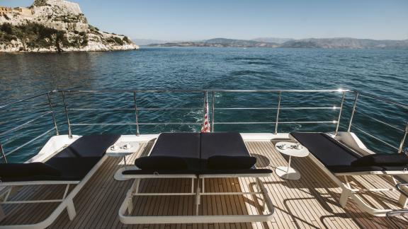 Enjoying the sun and view from the luxurious sun deck of the Volante.