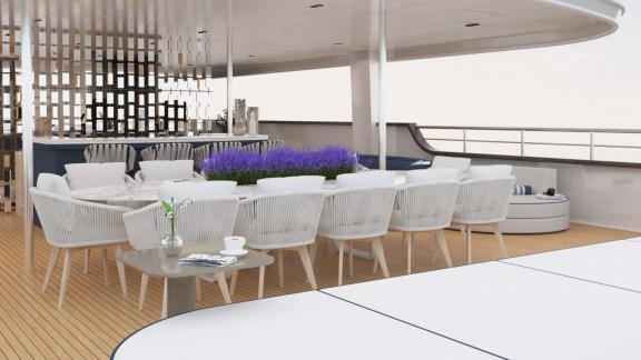 Stylish dining area on the motor yacht Alfa Mario