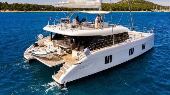 Spacious deck and sleek design make Mr Si Sunreef 60 ideal for a relaxing Adriatic yachting escape.