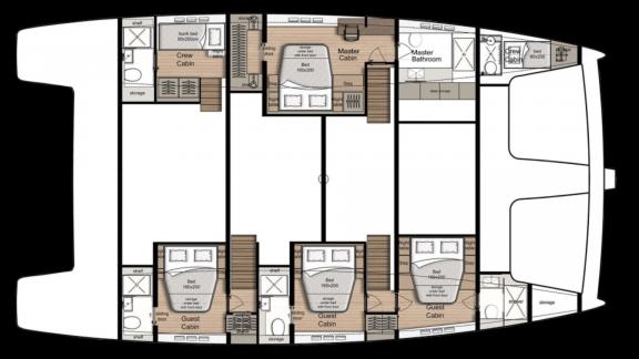 In Kastela the Vulpino layout includes a master suite four guest cabins and crew quarters.