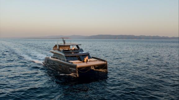 Amber One Sunreef 70 catamaran cruising off Kastela