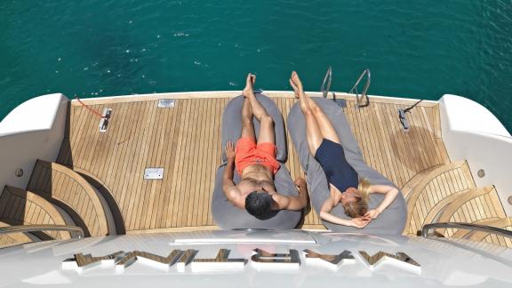 Relax on the spacious sun deck of the luxurious Motor Yacht Martina in Greece.