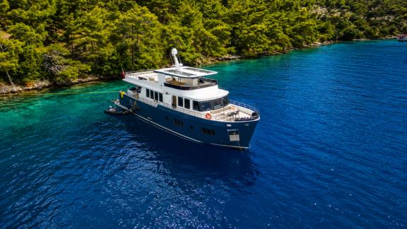 Anchored in Göcek, Beluga 1 offers tranquil cruising routes and a luxury yacht holiday experience.