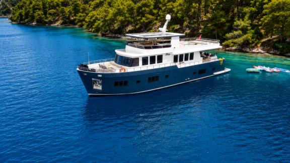Anchored in Göcek, Beluga 1 offers a private yacht charter experience surrounded by nature.
