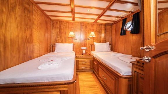 Relax in the elegant twin cabin of Gulet Nefess and enjoy your stay.