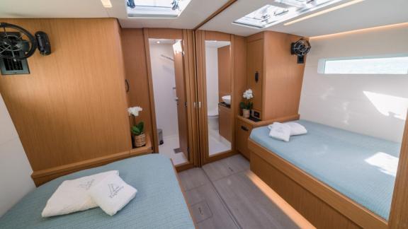 The twin cabin on Euphoria offers spacious design and modern decor for a comfortable stay.