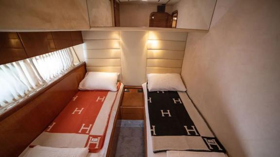 Comfortable twin bed cabin on the Hurrem motor yacht.