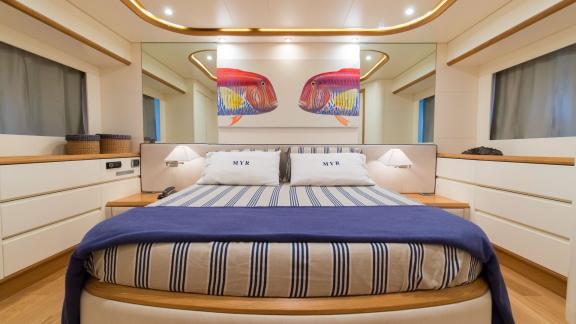 Stylish and comfortable VIP cabin with motoryacht rental in Naples.