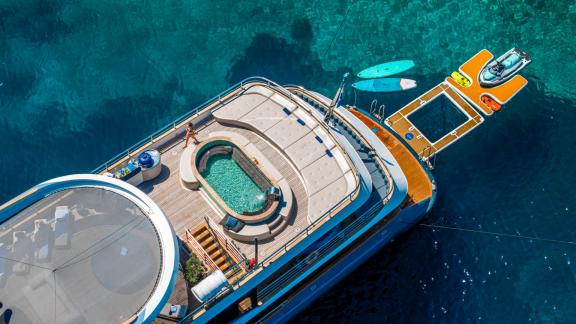 Relax in the pool or enjoy watersports on the luxurious Bella.