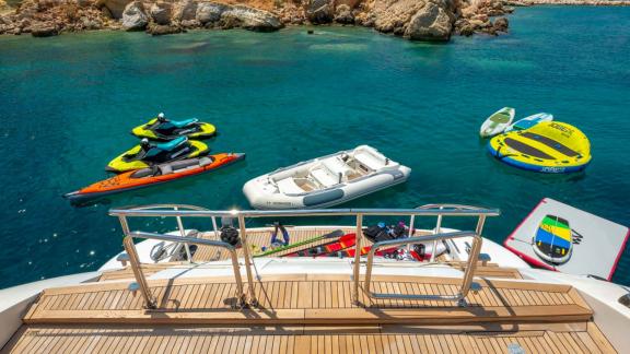 Cosmos yacht offers jet skis, boards and inflatables for an action-packed sea adventure.
