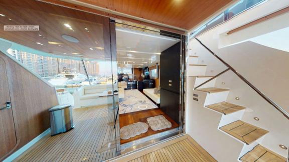 Tayget’s entrance area combines elegance and modern design for your Dubai yacht rental experience.