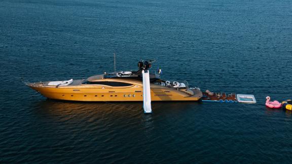 The Ak Royalty yacht makes your Dubai yacht rental unforgettable with water toys and stylish design.