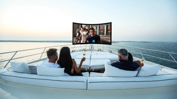 Experience outdoor cinema on the Ak Royalty yacht with Dubai yacht rental services.