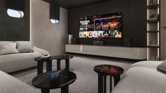 State-of-the-art cinema room for entertainment on the motor yacht Alfa Mario