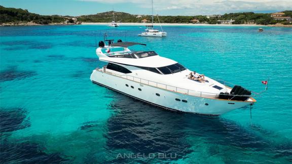 Angelo Blu is anchored in turquoise waters near Cannes, offering luxury yacht charter and private sea escapes.