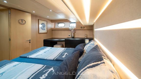 The twin guest cabin on Angelo Blu offers comfortable accommodation during yacht charter in Cannes.