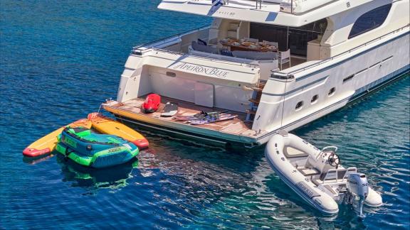 Apeiron Blue in Lavrion offers a swim platform and water sports equipment for an exclusive yacht holiday.