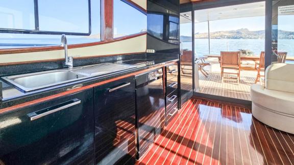 Modern and stylish kitchen of motor yacht Ata Bora in Bodrum.