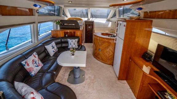 Spacious and comfortable salon of motor yacht Blue My Story.