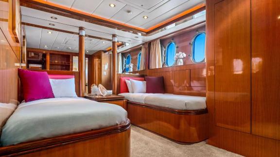 Horizon Elegance 115 Conte Stefani features twin beds, spacious storage areas and side windows for guests.