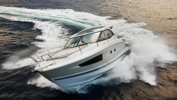 Among Nice daily yacht charter options, Exocet is seen performing a dynamic maneuver at sea.