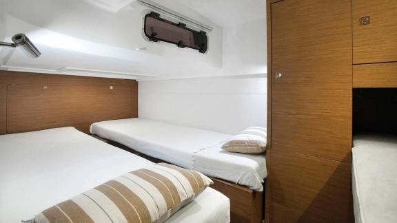 Among Nice boat charter options, Exocet features a comfortable guest cabin and onboard accommodation.