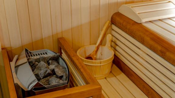 raditional sauna on the 48m MY Freedom with 11 cabins.