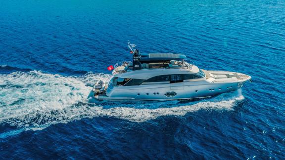 Monte Carlo 86 yacht Giorgio cruising gracefully in the Adriatic Sea.