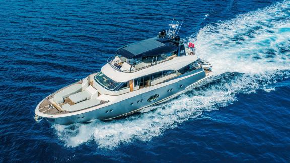 The Monte Carlo 86 yacht Giorgio glides elegantly through the Adriatic Sea.