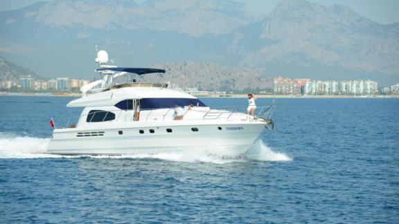 The motor yacht Ibiza offers luxurious and comfortable cruising off the coast of Bodrum.