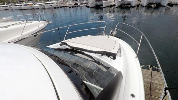 Stunning view from the foredeck of motor yacht Il Sogno anchored in the marina.