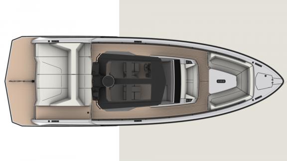 Among Saint Tropez daily yacht charter options, Je Men Fous is presented with its deck layout plan.