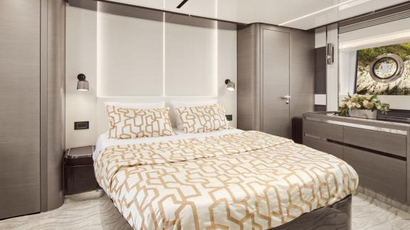 Charter the Myne yacht in Split and enjoy a stylish master cabin with light and sea views.